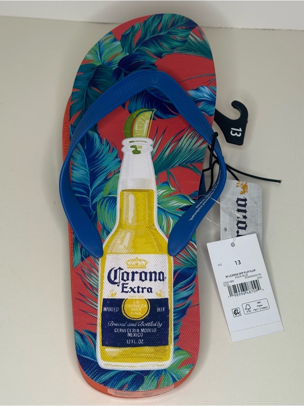 Corona Licensed By Bioworld Mens 13 Pink Plastic Flip-Flops Tropical Print NEW